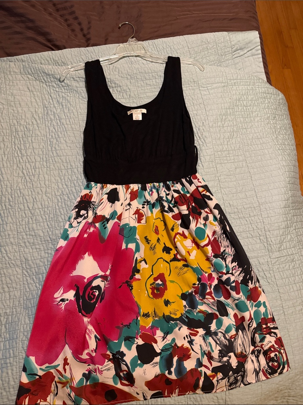 Arden B Black Bodice Multicolor Floral Skater Dress